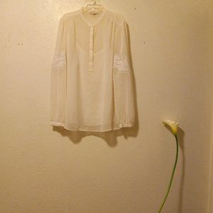 Sheer White Paisley Lace Applique Sleeve Blouse + Camisole Romantic Boho